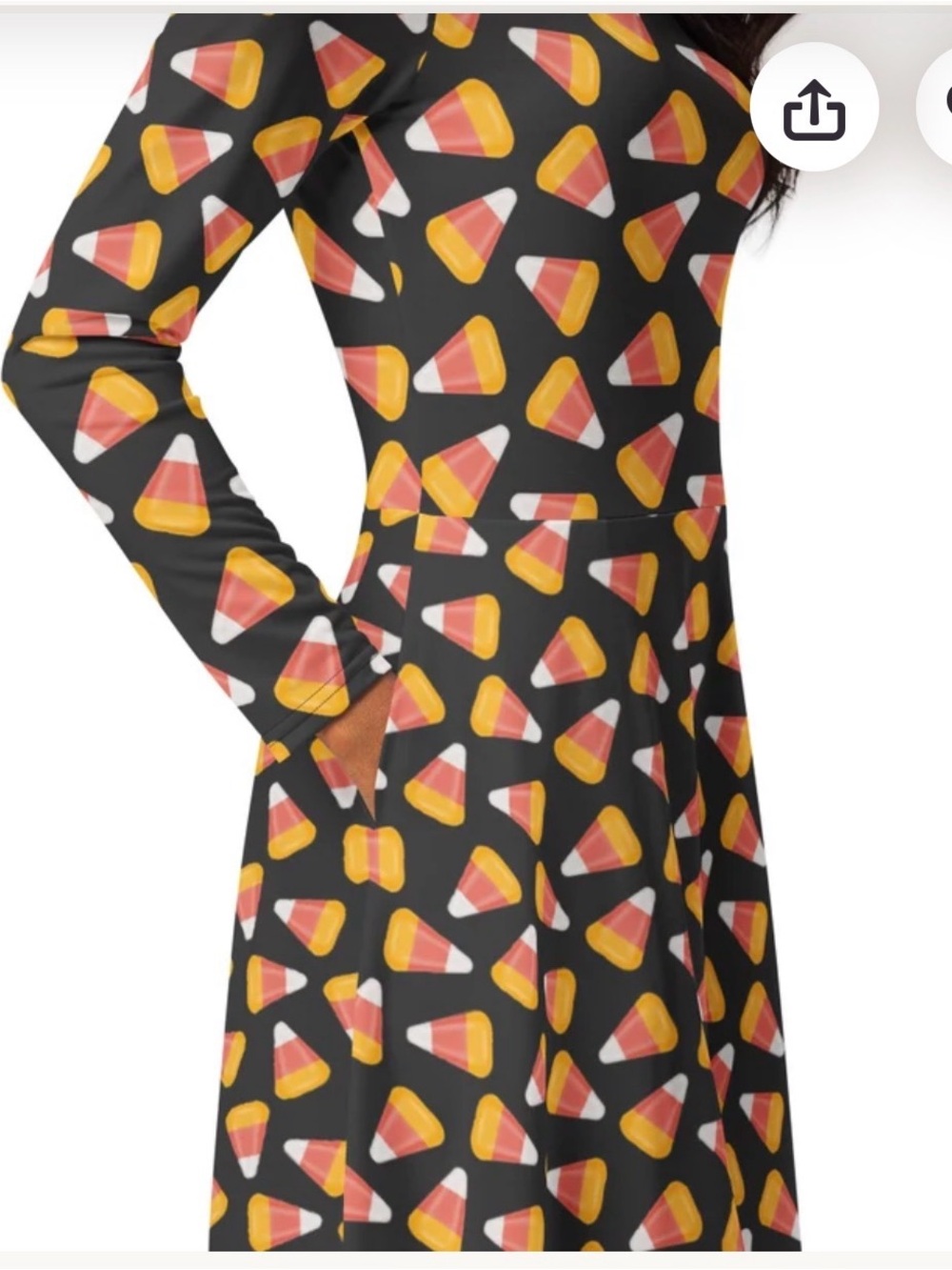 Women’s Halloween Candy Corn Print Long-Sleeve Midi Dress